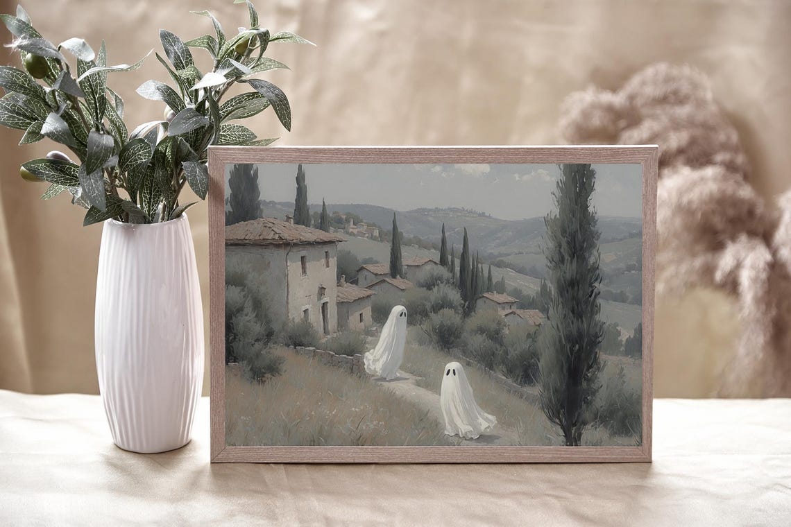 Two Ghosts In Countryside Village Vintage Spooky Halloween Poster - Image 4