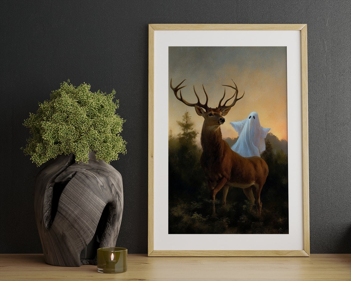 Majestic Stag With Ghost Rider At Sunset Autumn Forest Poster - Image 2