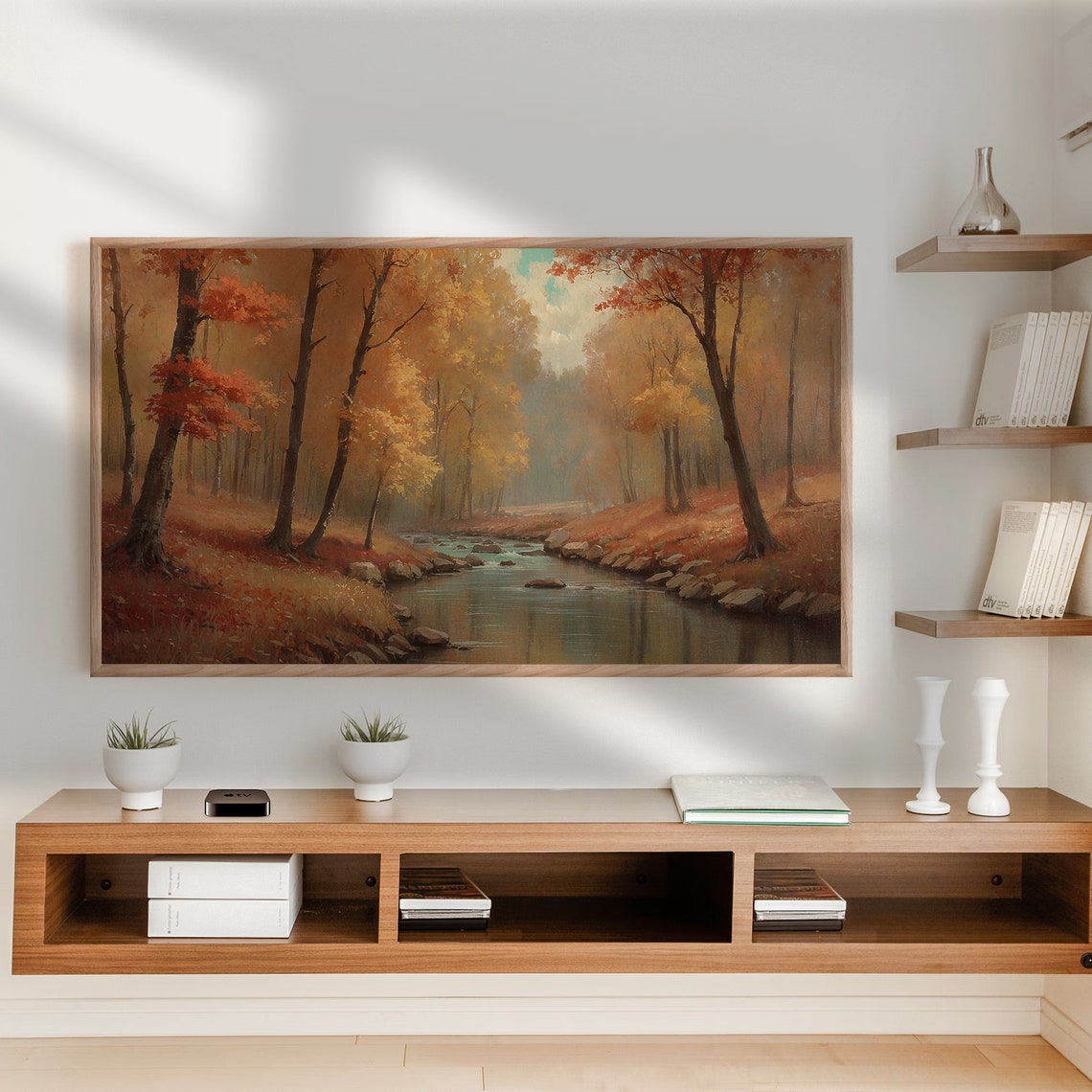 Fall Forest Stream Rocky Creek Orange Autumn Foliage Painting Poster - Image 3