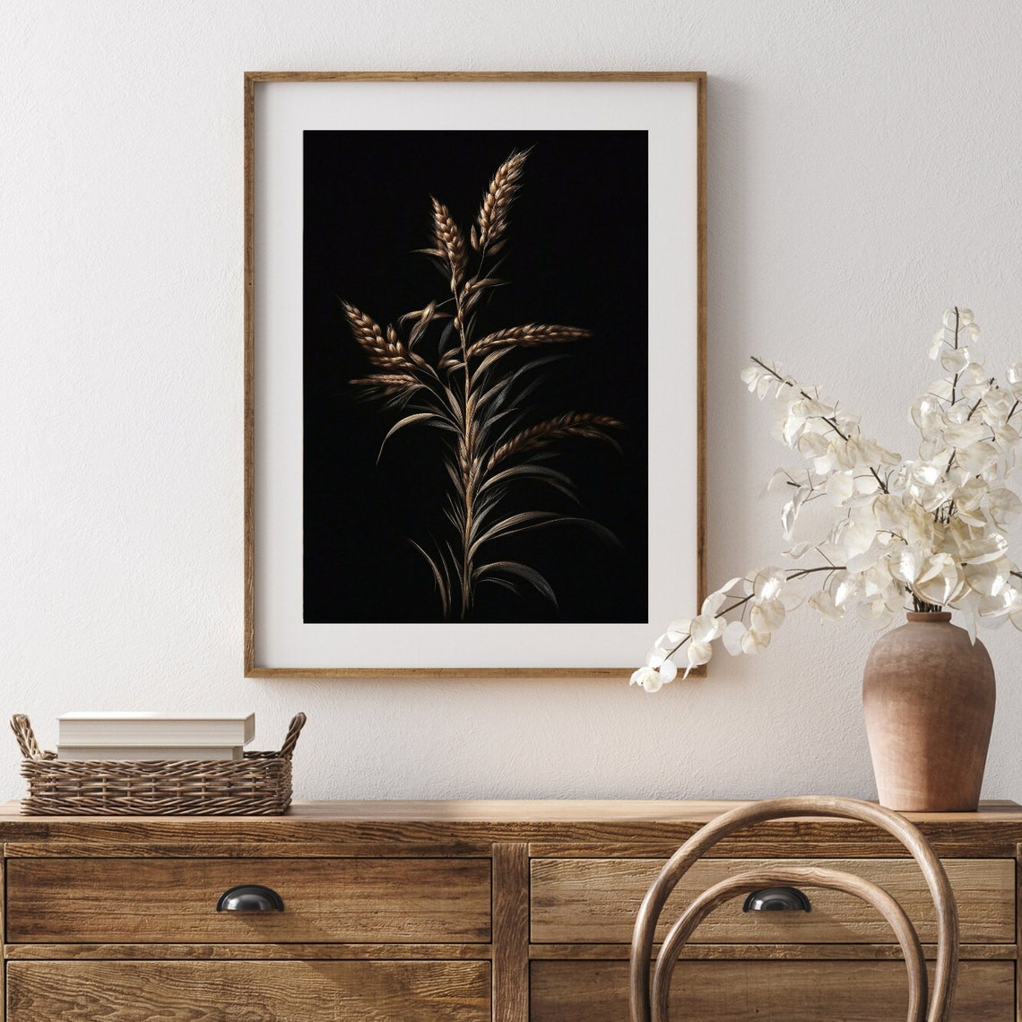 Golden Wheat Stalks Elegant Botanical Study on Black Art Poster - Image 3