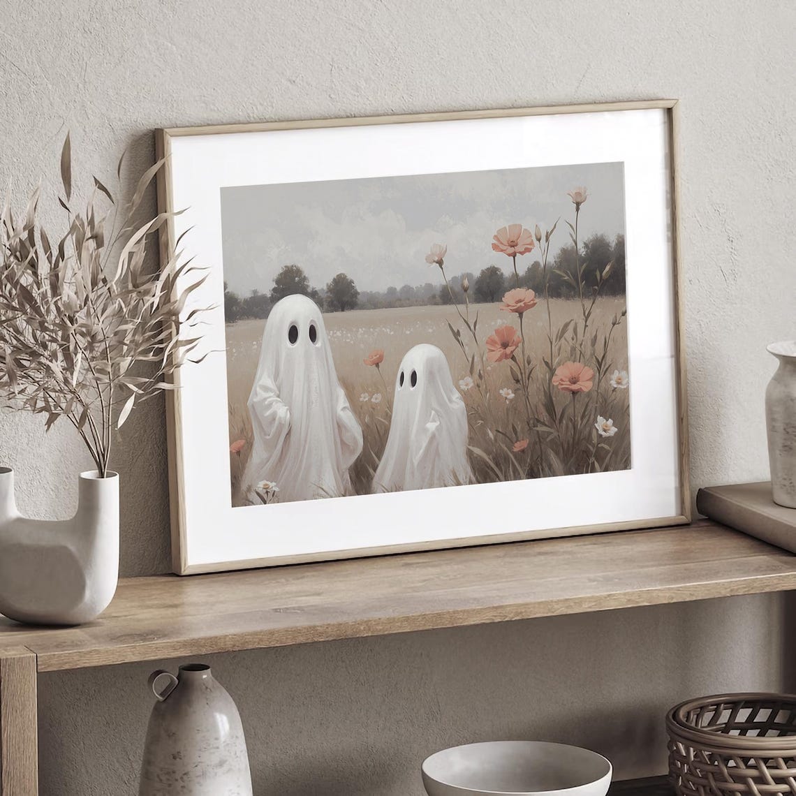 Cute Ghosts In A Flower Field Whimsical Spooky Halloween Poster - Image 3