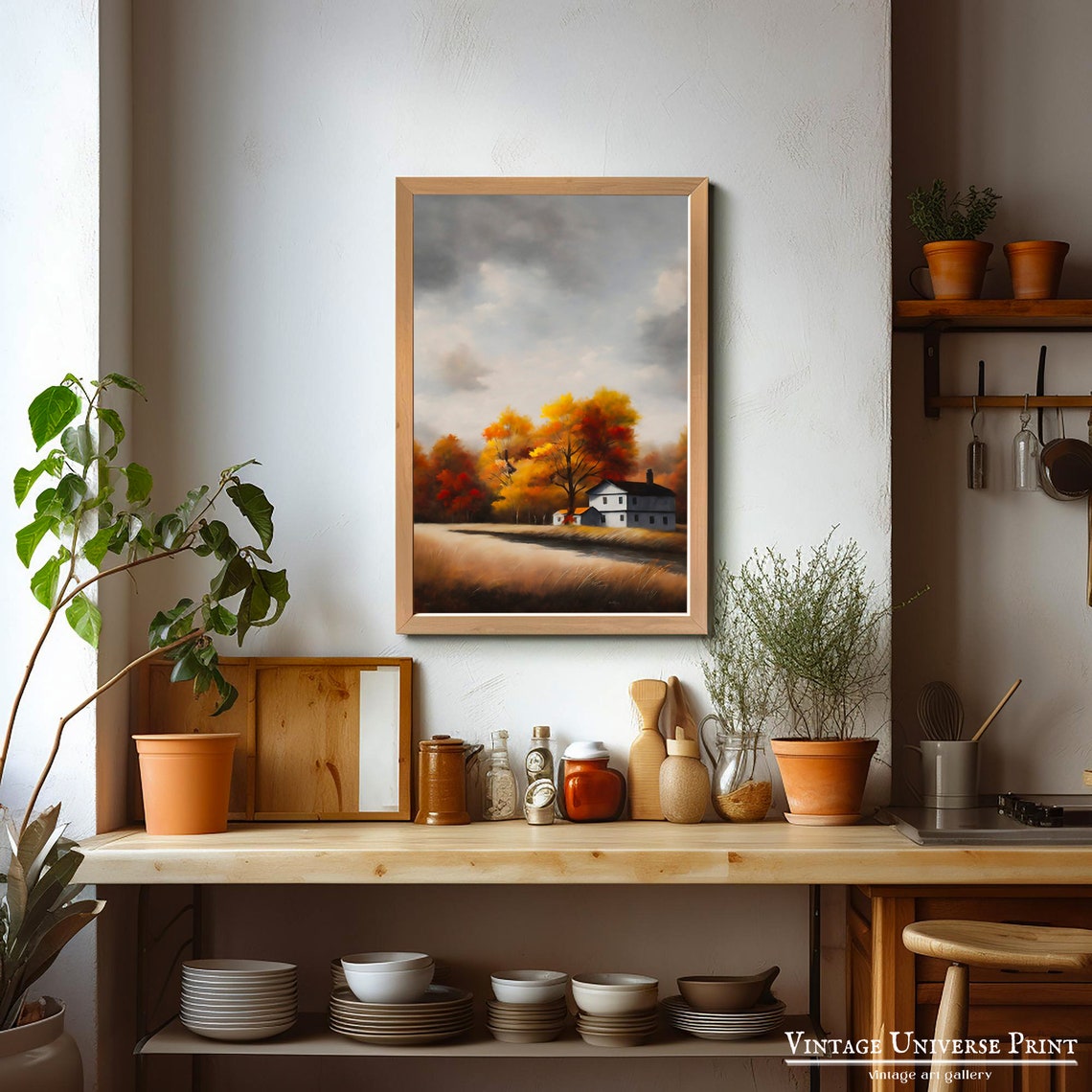 Autumn Farmhouse with Fiery Orange Trees Country Harvest Poster - Image 2