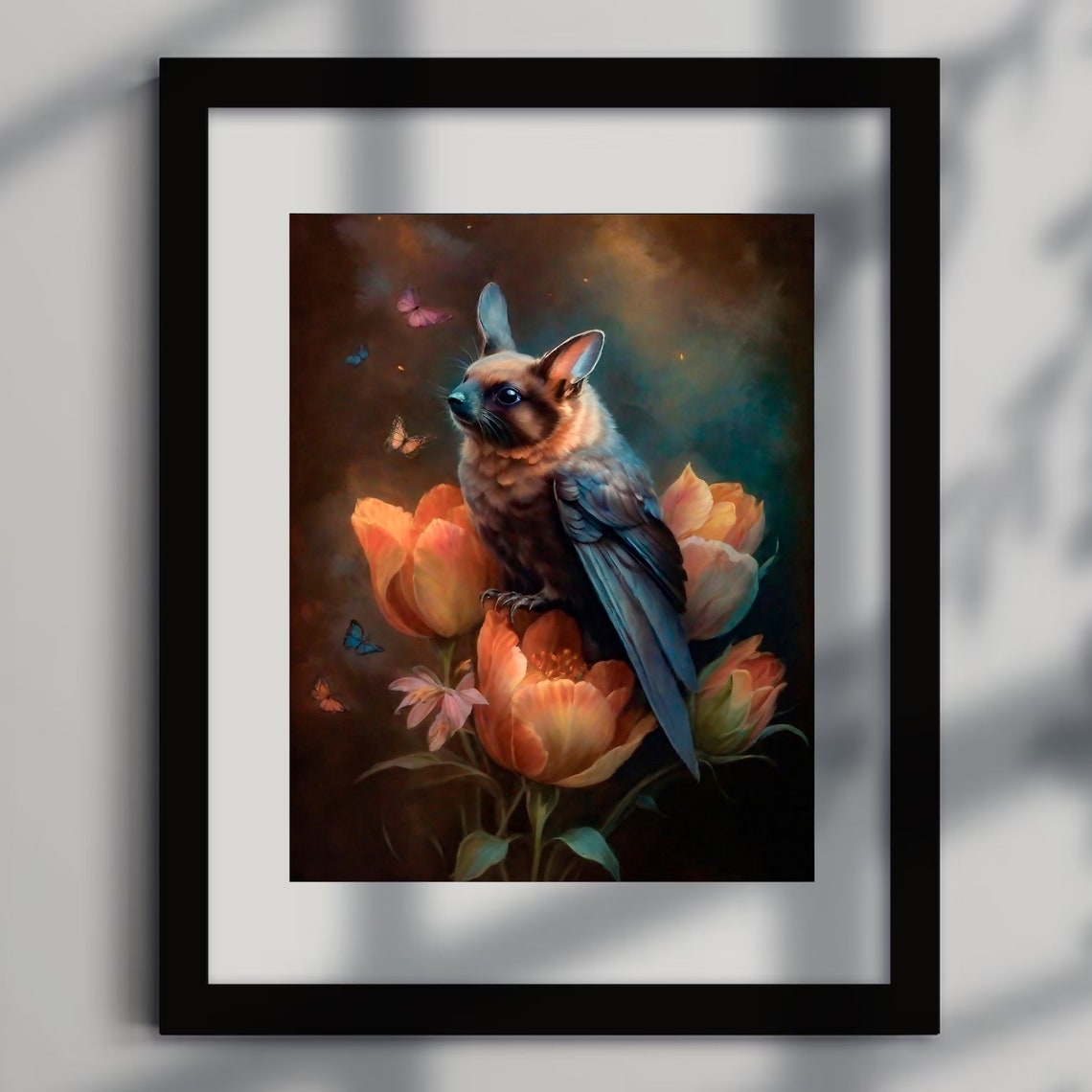 Fantasy Winged Bat on Orange Tulips Moody Dark Floral Art Poster - Image 5