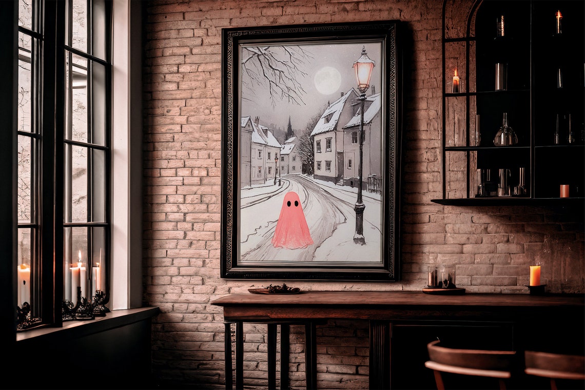 Ghosts In Winter Town Vintage Painting Ghost Print Snowy Art Print Christmas Village Print Holiday Painting Seasonal Home Decor 05 - Image 2