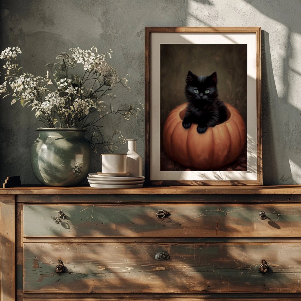 Black Kitten Hollowed Pumpkin Cute Halloween Kitty Art Print - Image 4