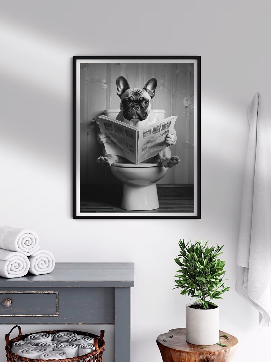French Bulldog Reading Newspaper On The Toilet Funny Dog Poster - Image 2