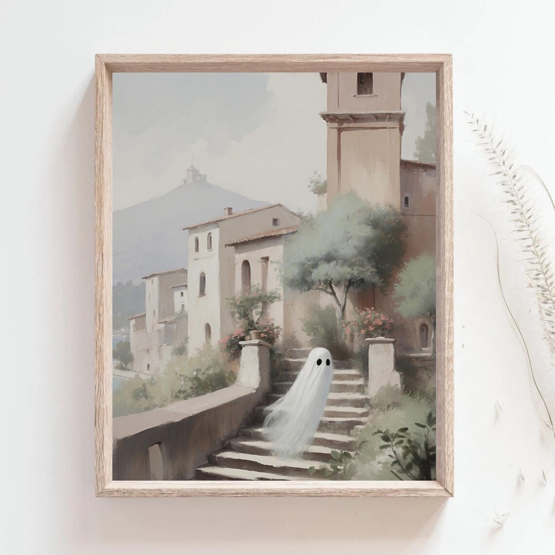 Ghost On Villa Stairs Italian Countryside Vintage Halloween Poster - Image 5