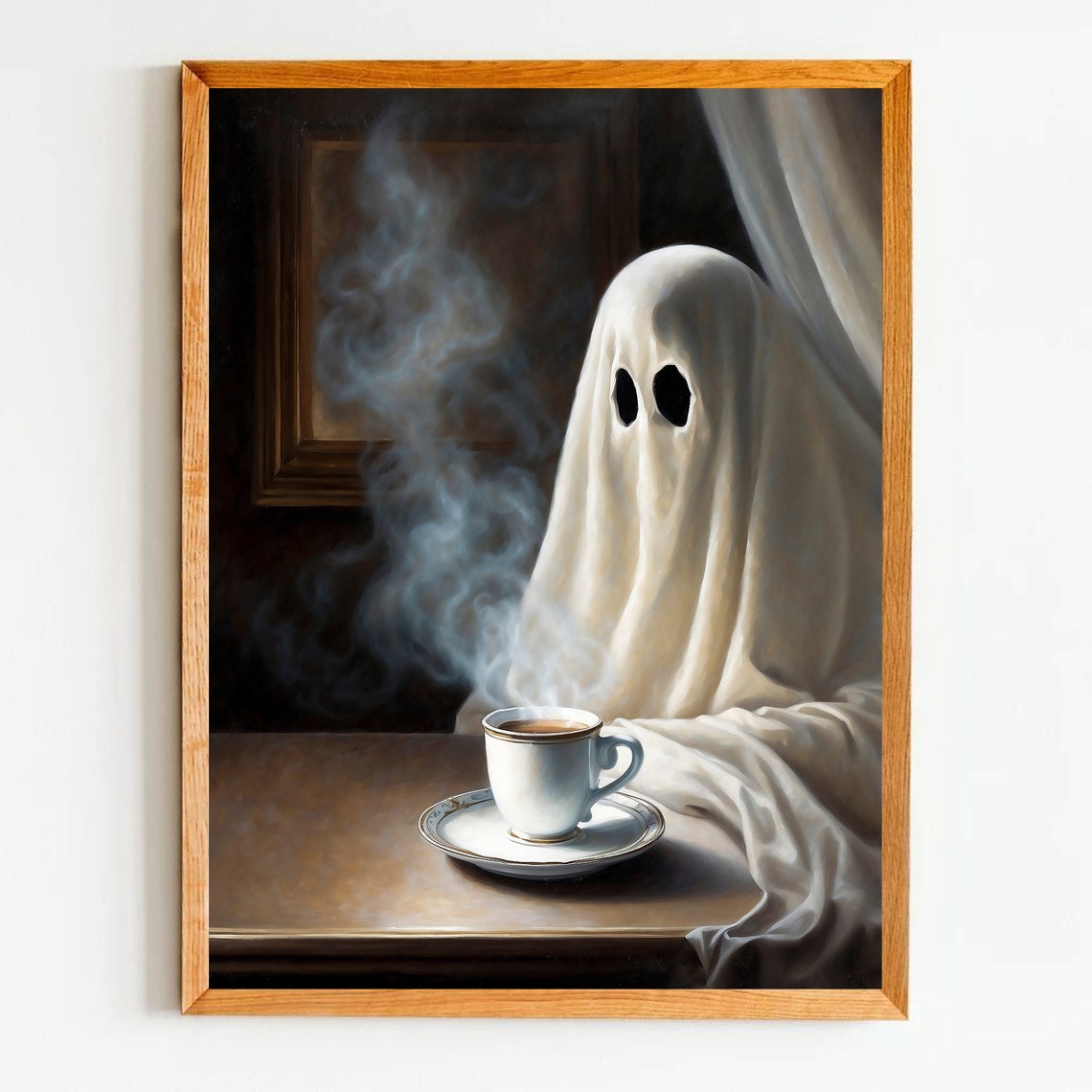 Ghost Painting Ghost Drinking Coffee Art Ghost Art Print Cute Halloween Home Decor Coffee Station Art Dark Academia - Image 4