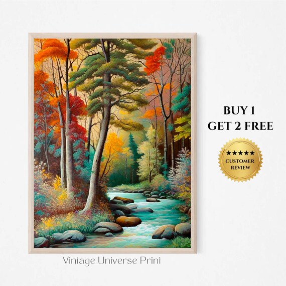 Autumn River Landscape With Colorful Trees And Turquoise Stream Poster