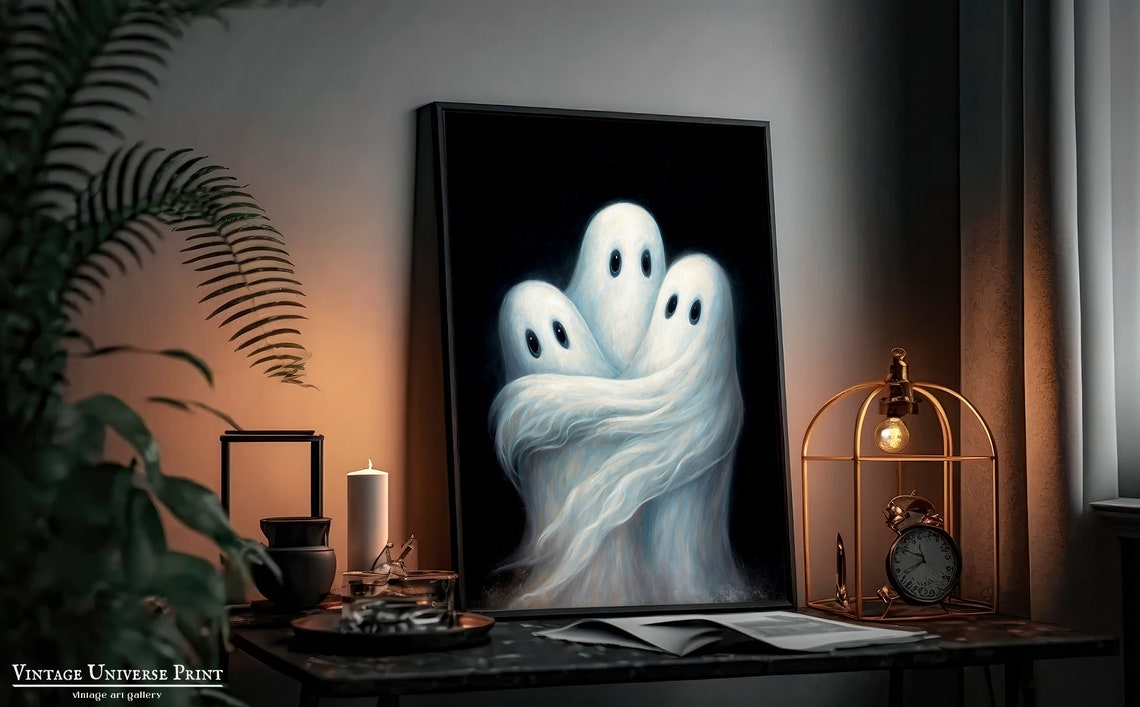 Three Ghosts Hugging In The Dark Cute Spooky Halloween Print - Image 2