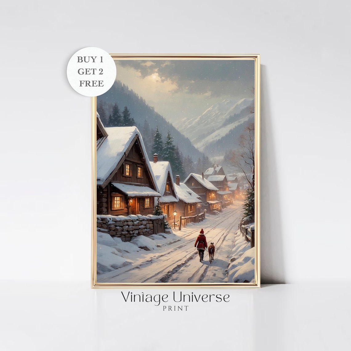 Christmas Village Print Winter Village Art Small Town Holiday Print Snowy Town Painting Christmas Home Decor Winter Art