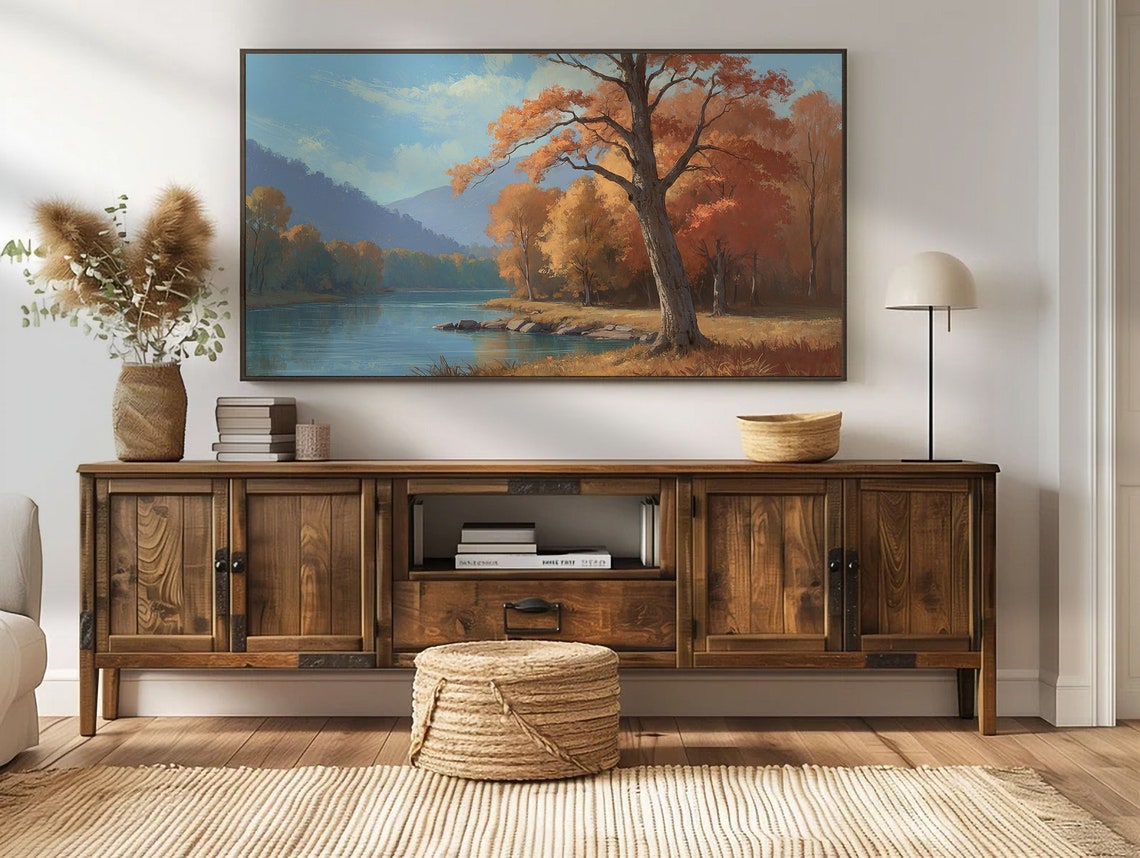 Autumn Lake With Mountain View Orange Fall Trees Scenic Poster - Image 3