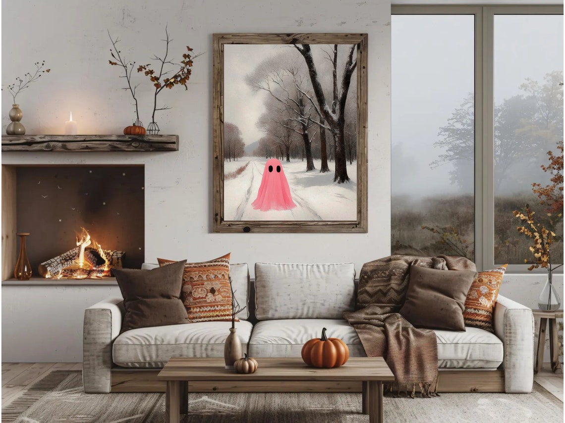 Pink Ghost on Snowy Path Among Tall Frosted Winter Trees Print - Image 4