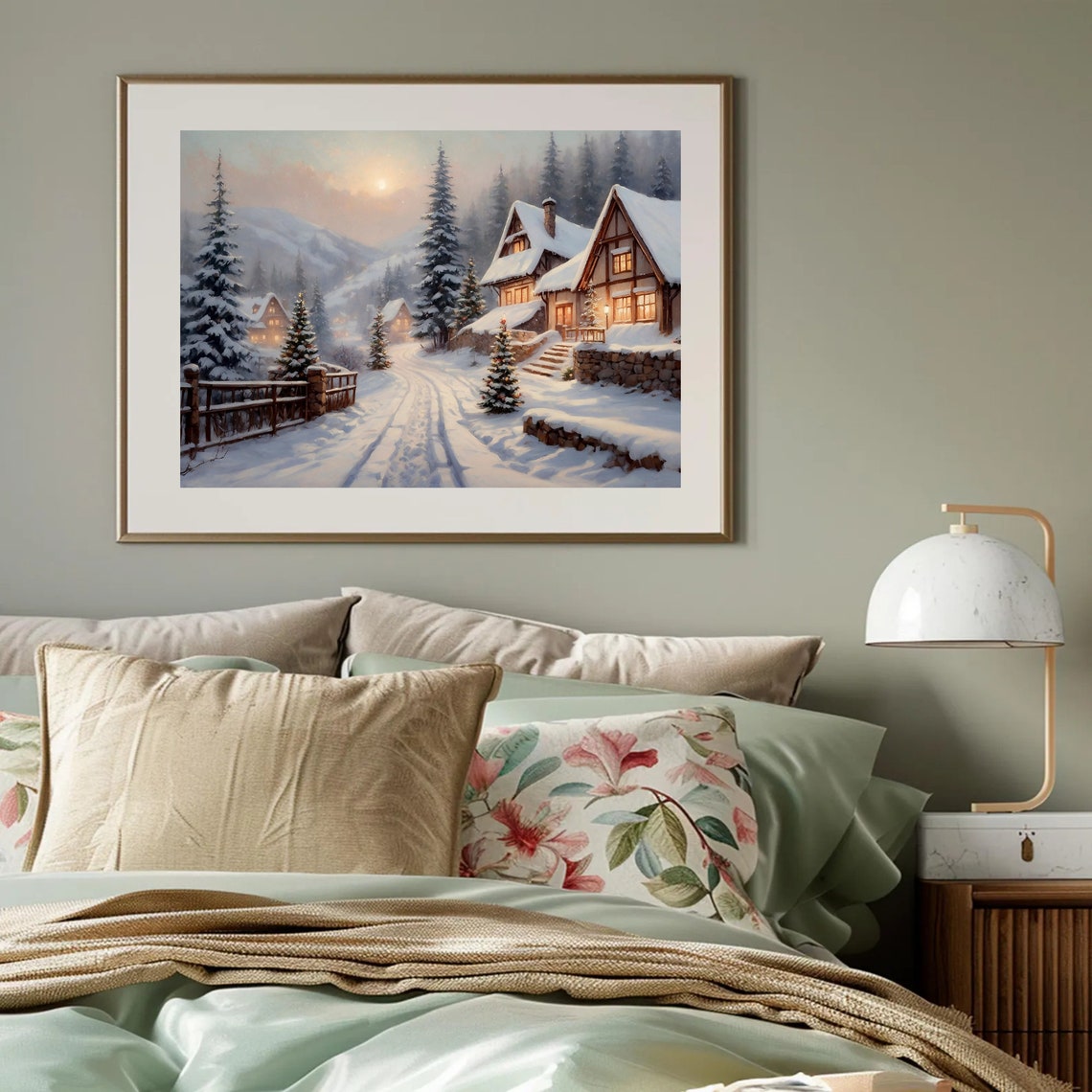 Snowy Alpine Chalet Cabin Glowing Windows Winter Wonderland Poster - Image 3