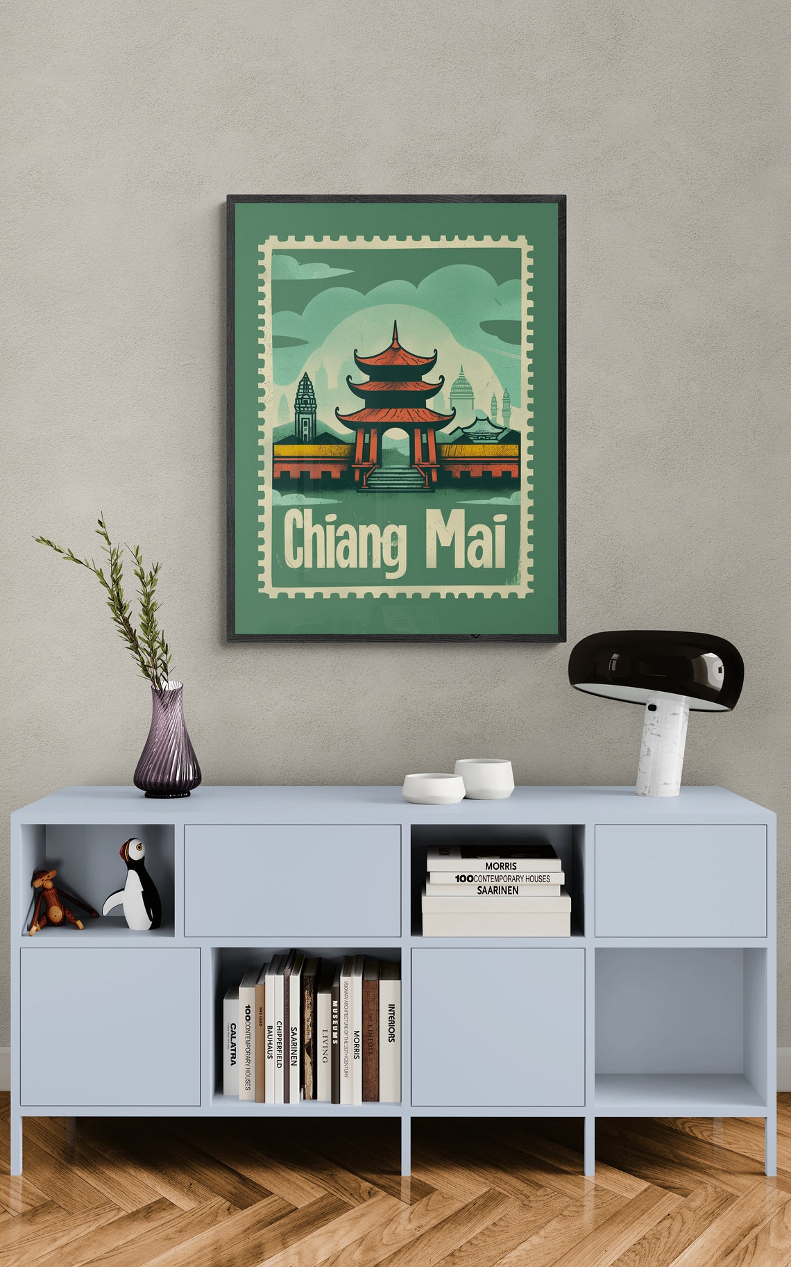 Chiang Mai Thailand Temple Gate Retro Postage Stamp Travel Poster - Image 5
