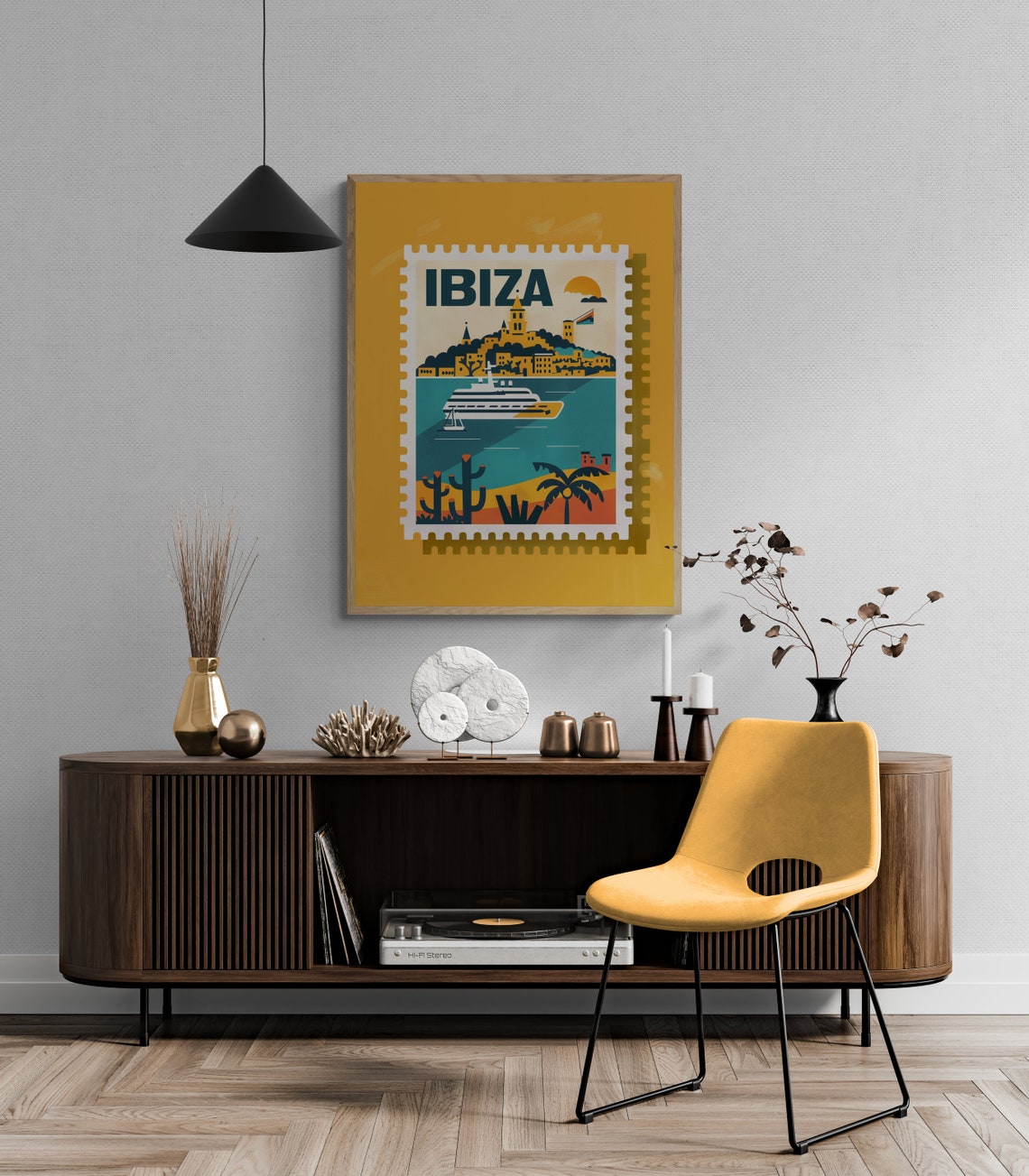 Ibiza Cruise Ship Old Town Harbor Postage Stamp Style Travel Poster - Image 4