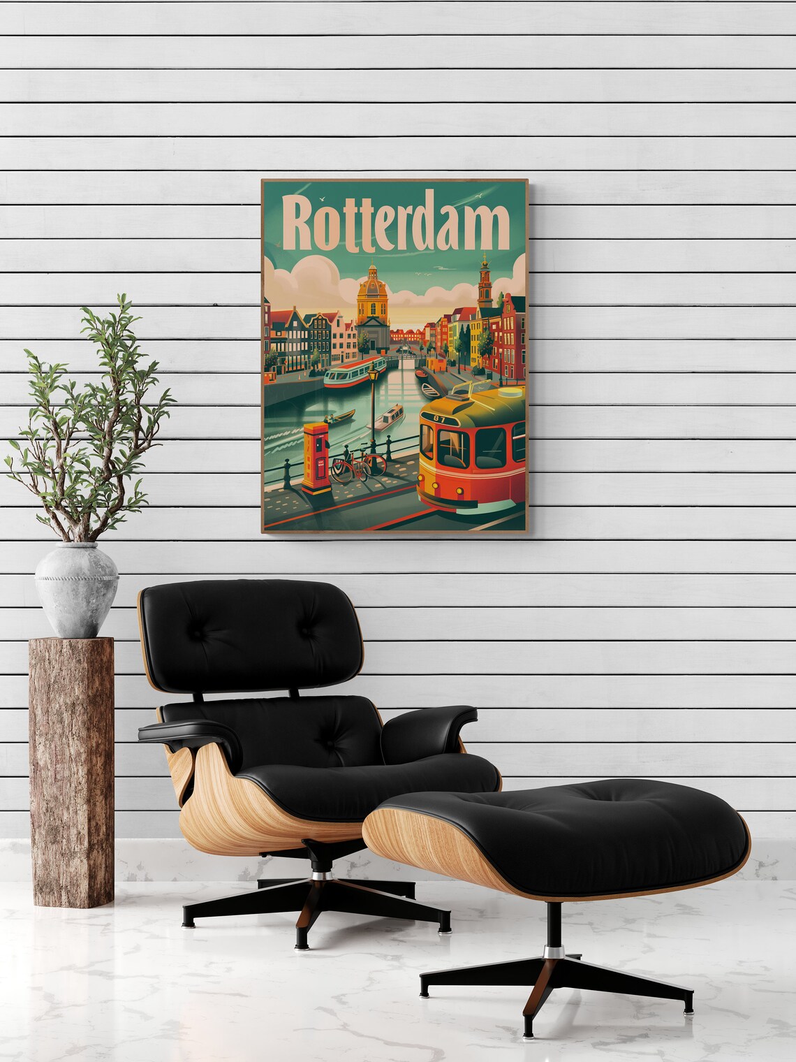 Rotterdam Netherlands Canal Bridge Tram Bike Vintage Travel Poster - Image 5