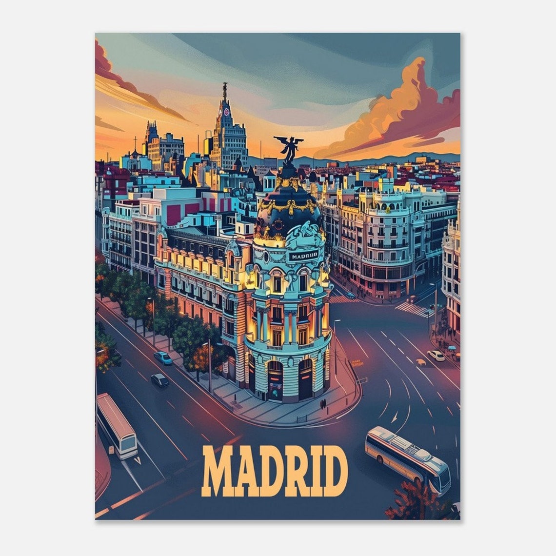 Madrid Gran Via Night Metropolis Building Dusk Spain Travel Poster - Image 2