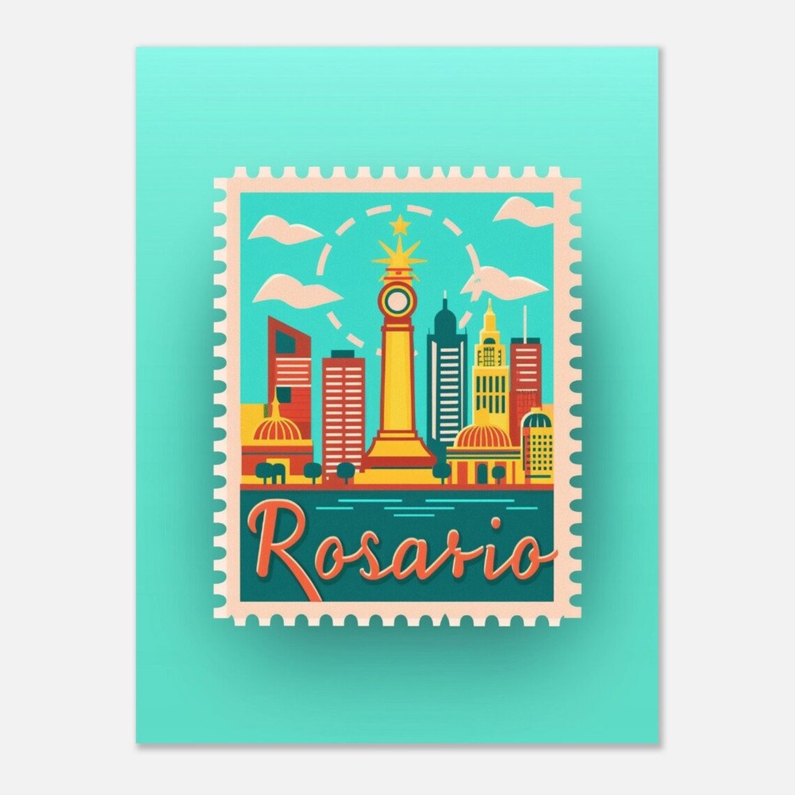 Rosario Argentina Clock Tower Skyline Stamp Art Travel Poster - Image 2