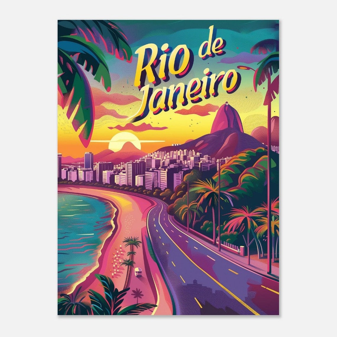 Rio de Janeiro Sunset Beach Sugarloaf Mountain Travel Poster - Image 2