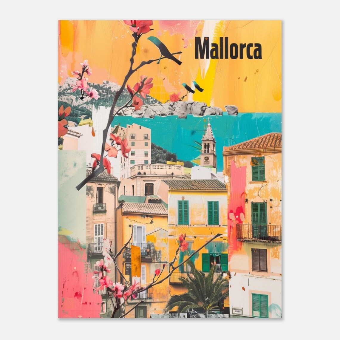 Mallorca Mediterranean Old Town Blossom Branches Collage Travel Poster - Image 2