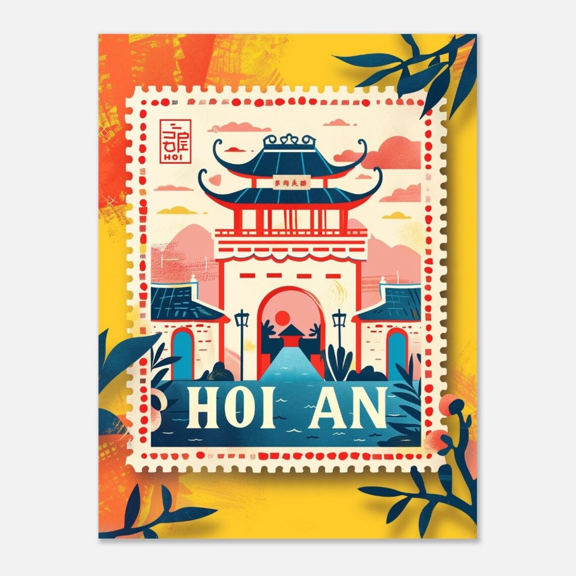 Hoi An Vietnam Japanese Bridge Vintage Travel Stamp Style Poster - Image 2