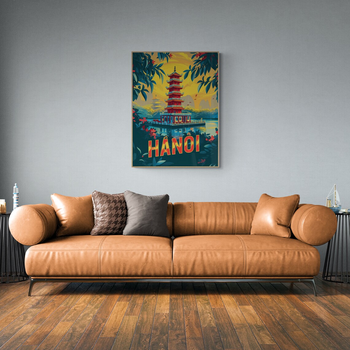 Hanoi Red Pagoda Lake Vintage Vietnam Temple Garden Poster Art - Image 5