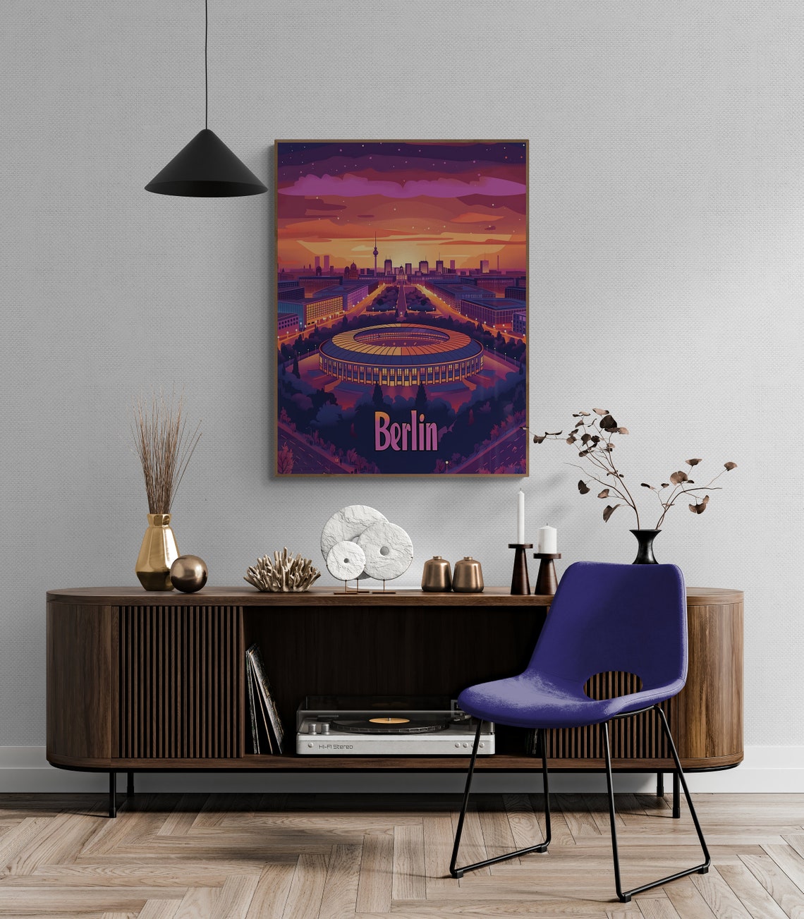 Berlin Olympic Stadium Glowing Sunset Skyline Vintage Travel Poster - Image 4