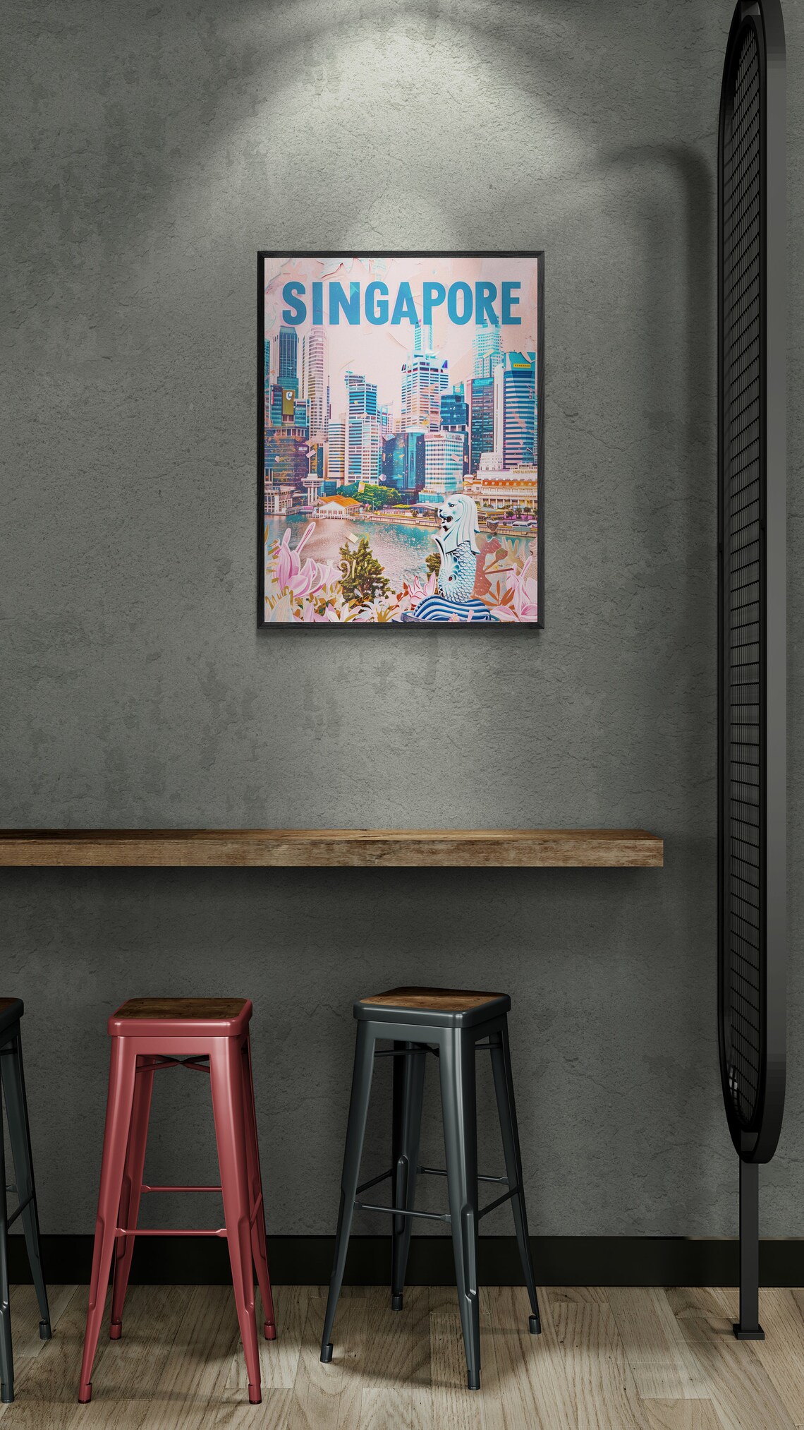 Singapore Merlion Marina Skyline Vintage Collage Travel Poster - Image 4
