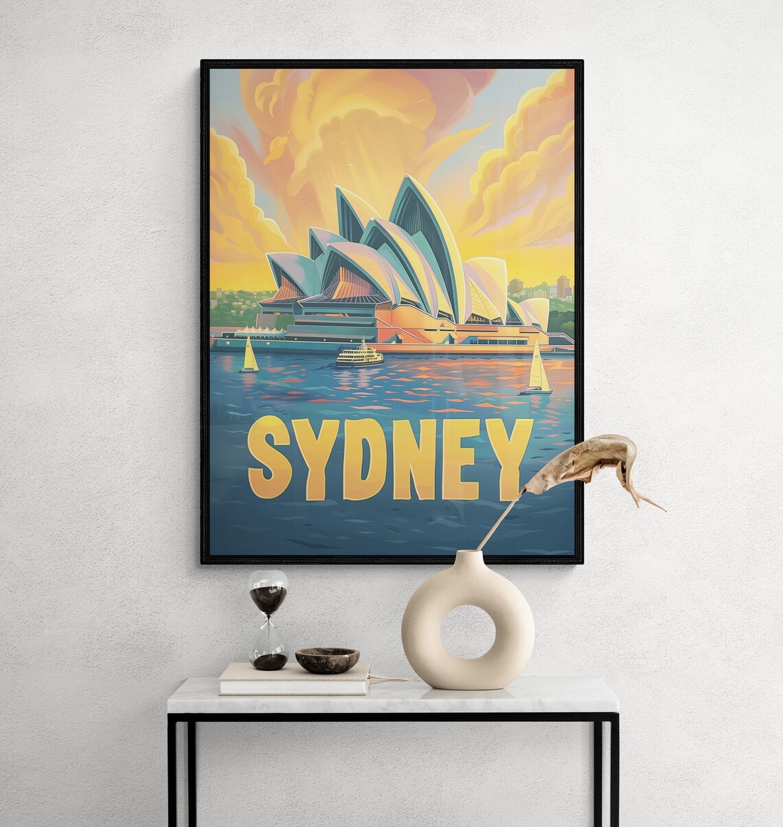 Sydney Opera House Sunset and Harbor Sailboats Vintage Travel Poster - Image 3