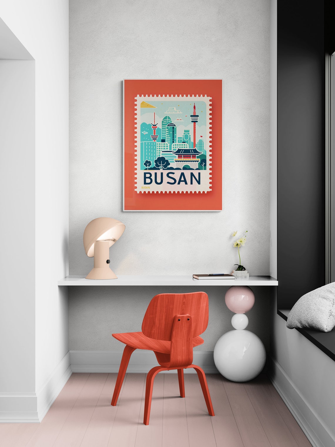 Busan Korea Harbor Skyline Temple Gate Stamp Travel Art Poster - Image 4