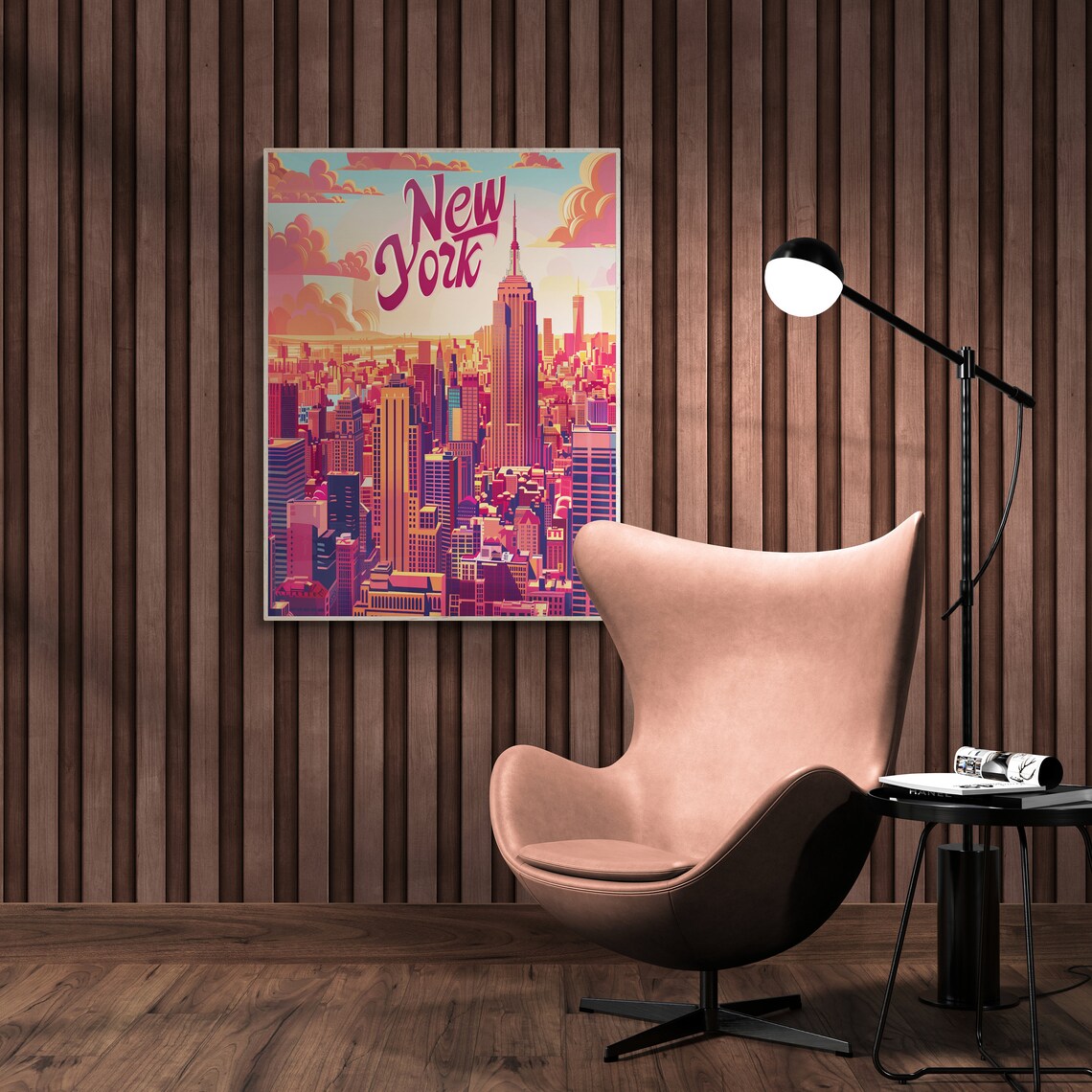 New York Manhattan Empire State Skyline Sunset Travel Poster - Image 3