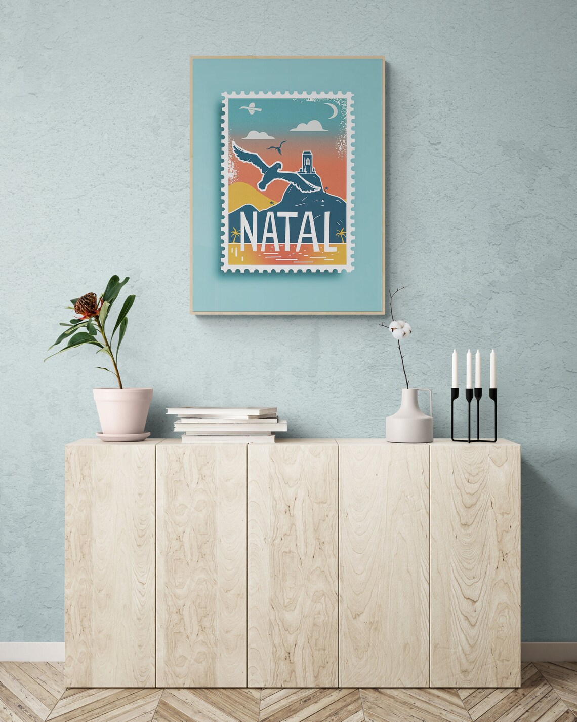 Natal Brazil Seabird Cliff Sunset Vintage Travel Stamp Poster - Image 5