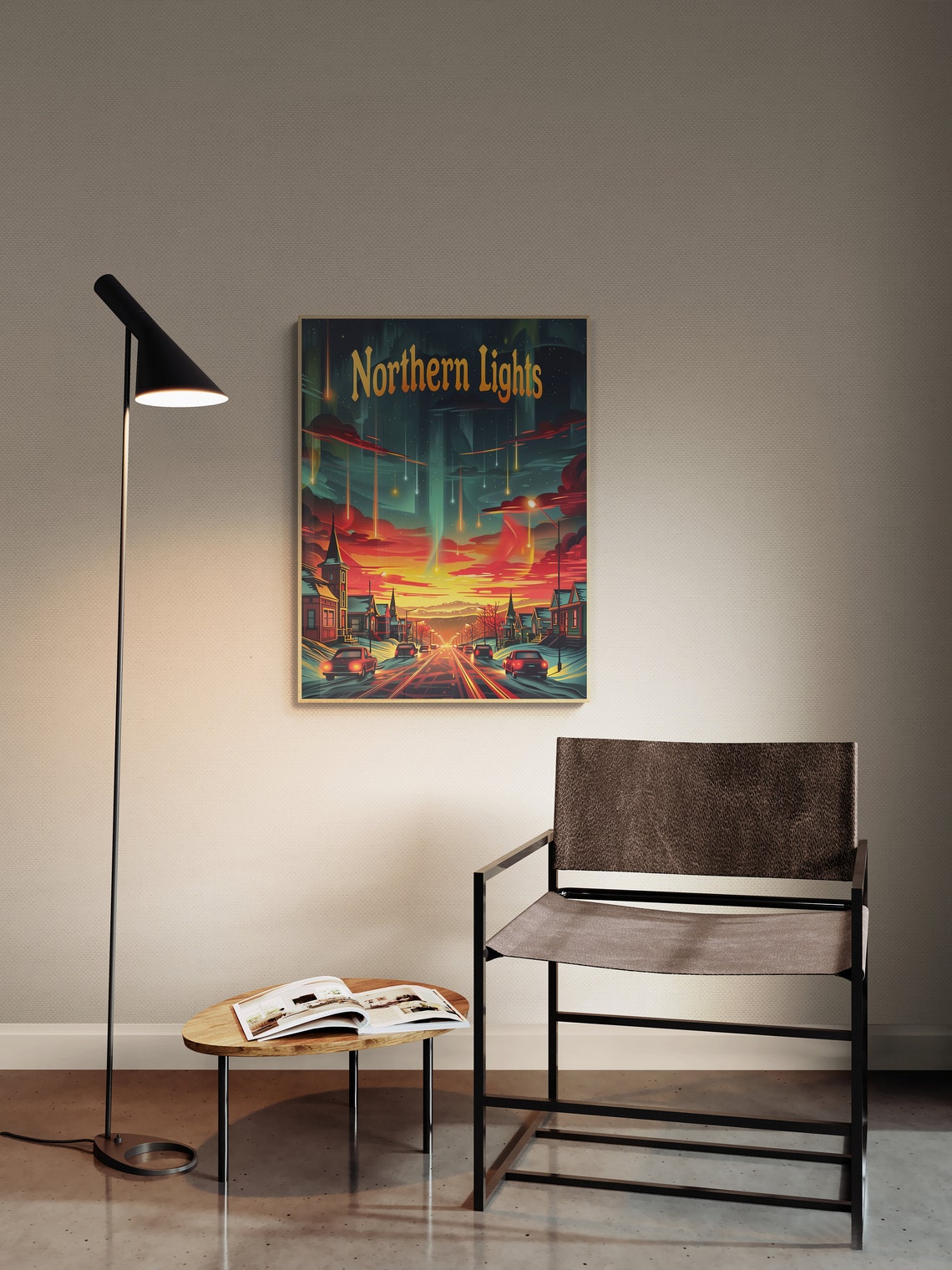 Northern Lights Retro Poster Vibrant Aurora Borealis Scene Framed Wall Art Perfect Housewarming Gift - Image 3