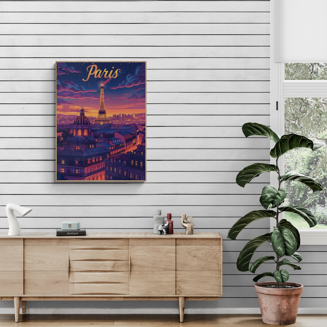 Paris Eiffel Tower Rooftops Night Skyline Romantic Travel Poster - Image 5