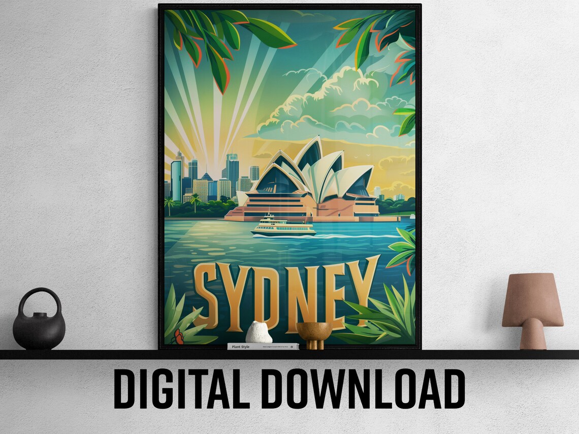 Sydney Opera House Glowing Sunrise Harbor Vintage Travel Poster