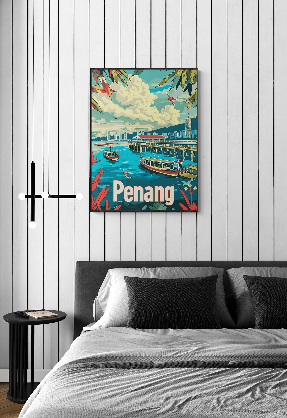 Penang Harbor Ferries Jetty Skyline Vintage Malaysia Travel Poster - Image 5
