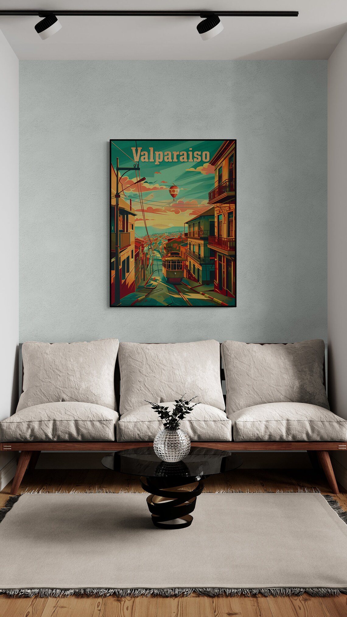 Valparaiso Streetcar Hillside Street Retro Chile Travel Poster - Image 3