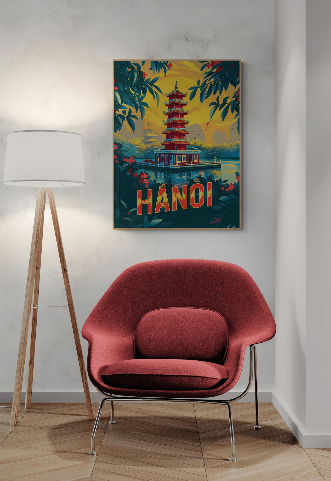 Hanoi Red Pagoda Lake Vintage Vietnam Temple Garden Poster Art - Image 4