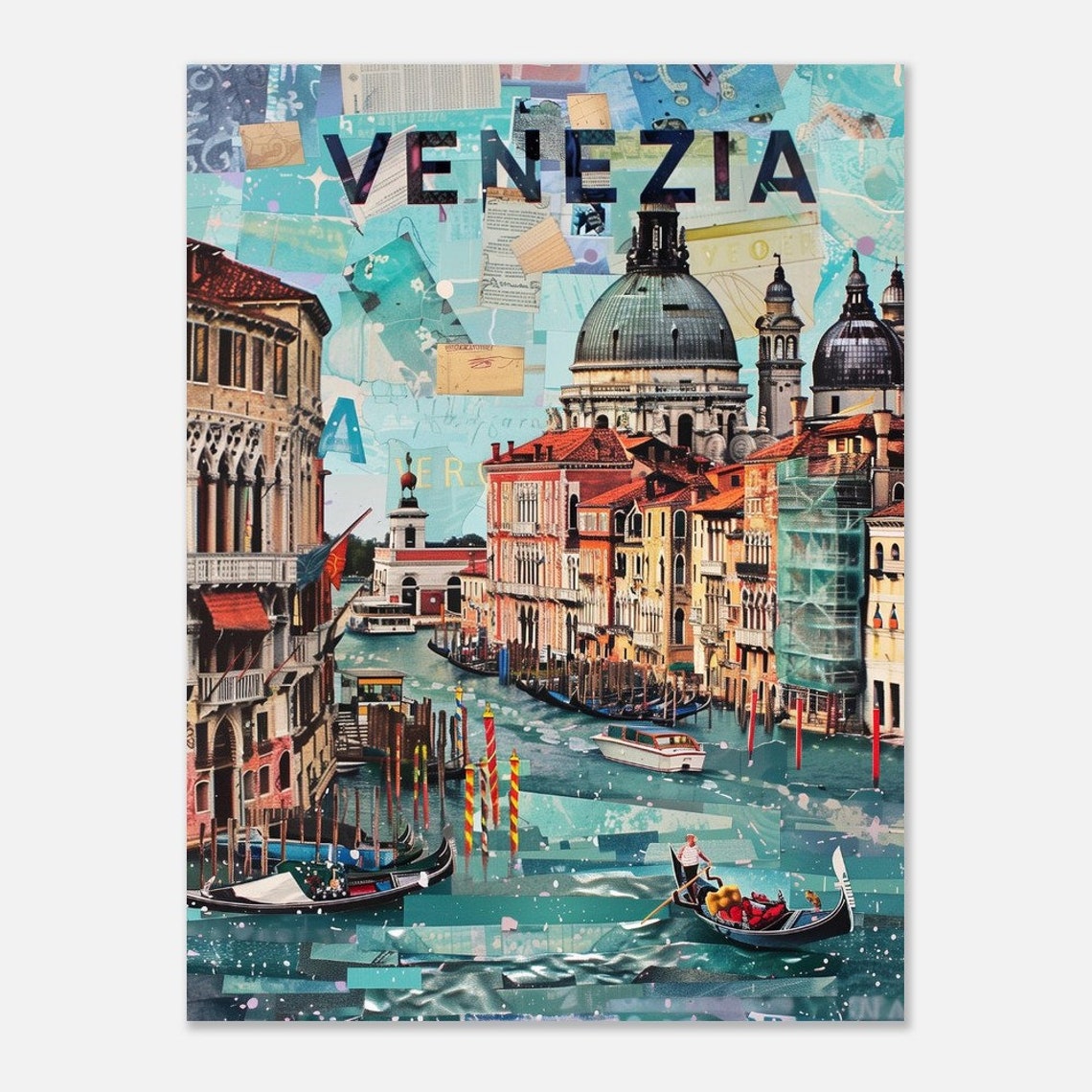 Venezia Grand Canal Gondolas Domed Church Collage Style Travel Poster - Image 2