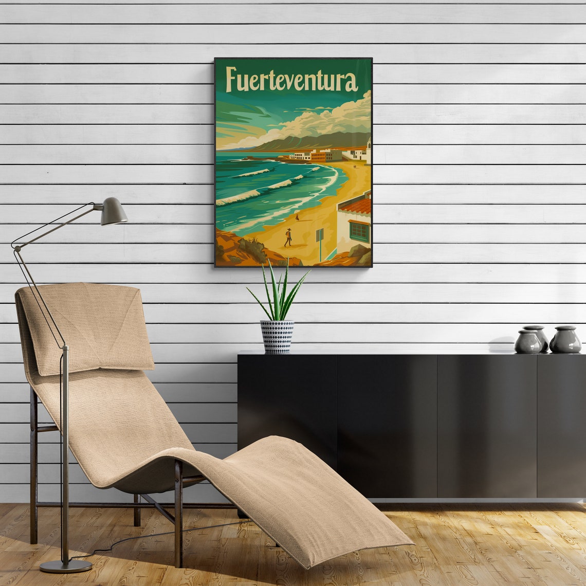 Fuerteventura Beach Surf Waves Golden Vintage Canary Island Poster - Image 4