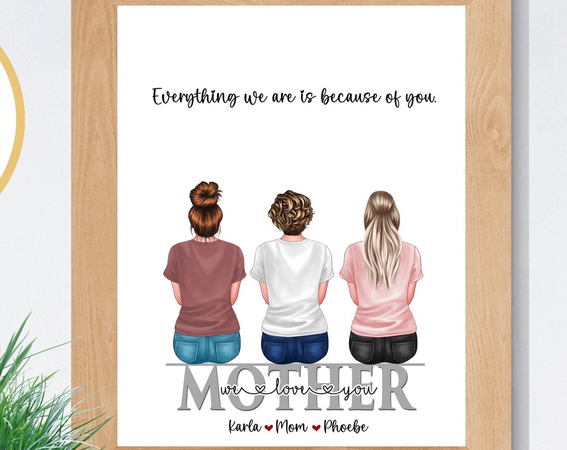 Family Portrait Gift for Mom From Daughters
