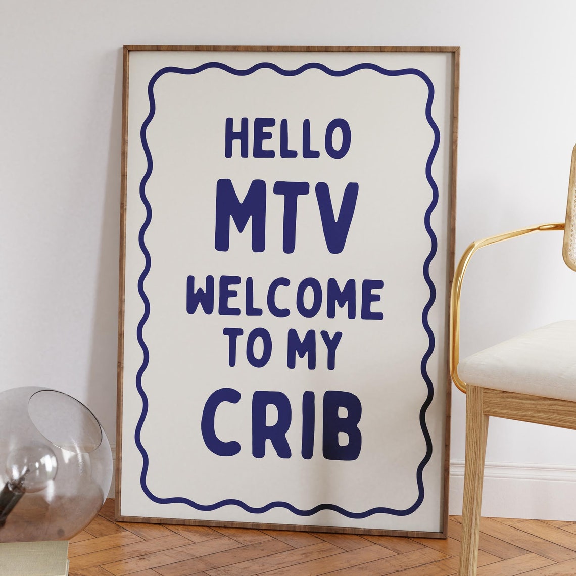 Hello MTV Welcome To My Crib Retro Navy Typography Dorm Room Wall Art