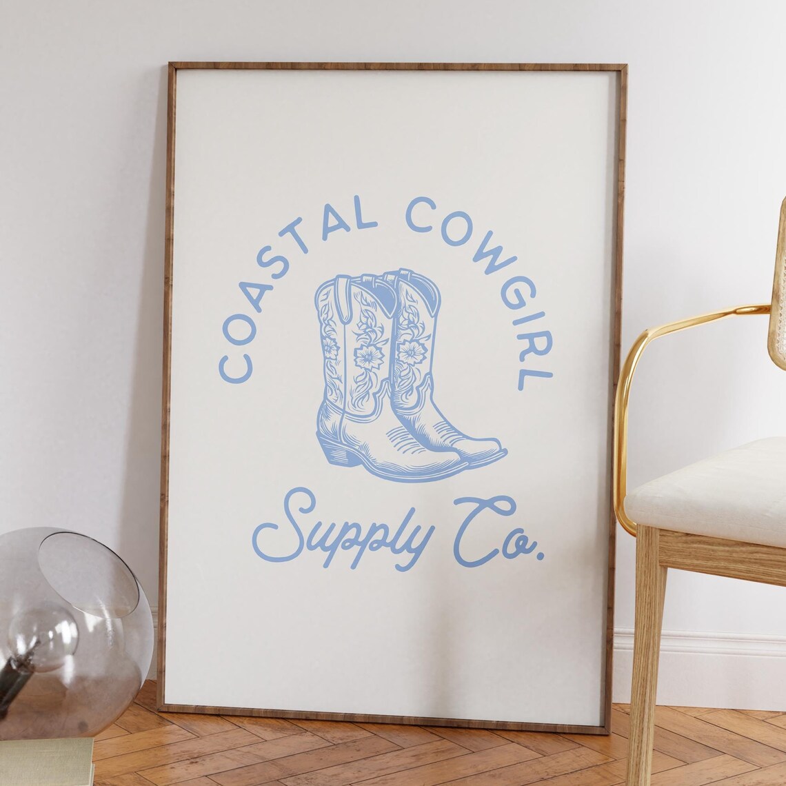 Coastal Blue Cowboy Boots Print Trendy Cowgirl Poster Minimalist Western Wall Art Coastal Cowgirl Art Modern Wild West Decor