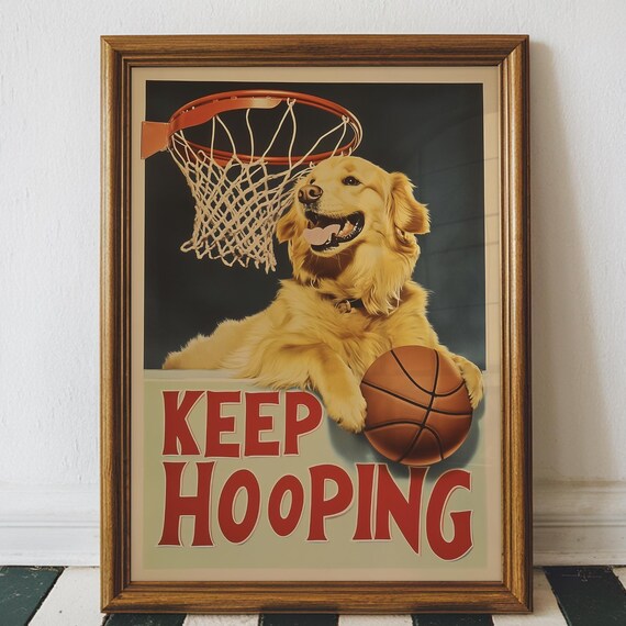 Funny Golden Retriever Basketball Vintage Art Print