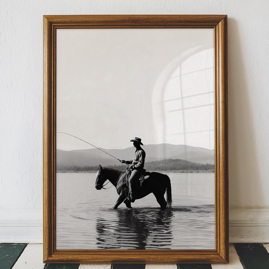 Vintage Cowboy Fishing Poster, Retro Western Fisherman
