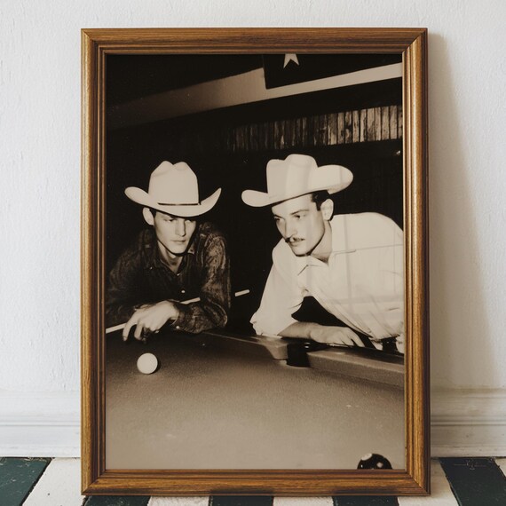 Vintage Cowboy Pool Billiards Dive Bar Print Black And White Western Wall Art Digital Download
