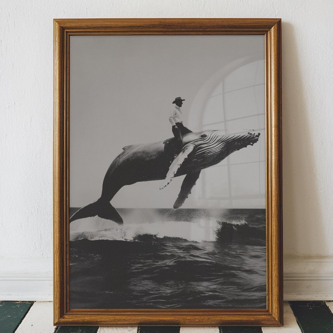 Vintage Cowboy Whale Print, Funny Western Poster