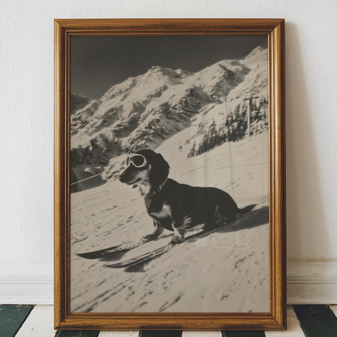 Funny Dachshund Ski Vintage Winter Lodge Poster