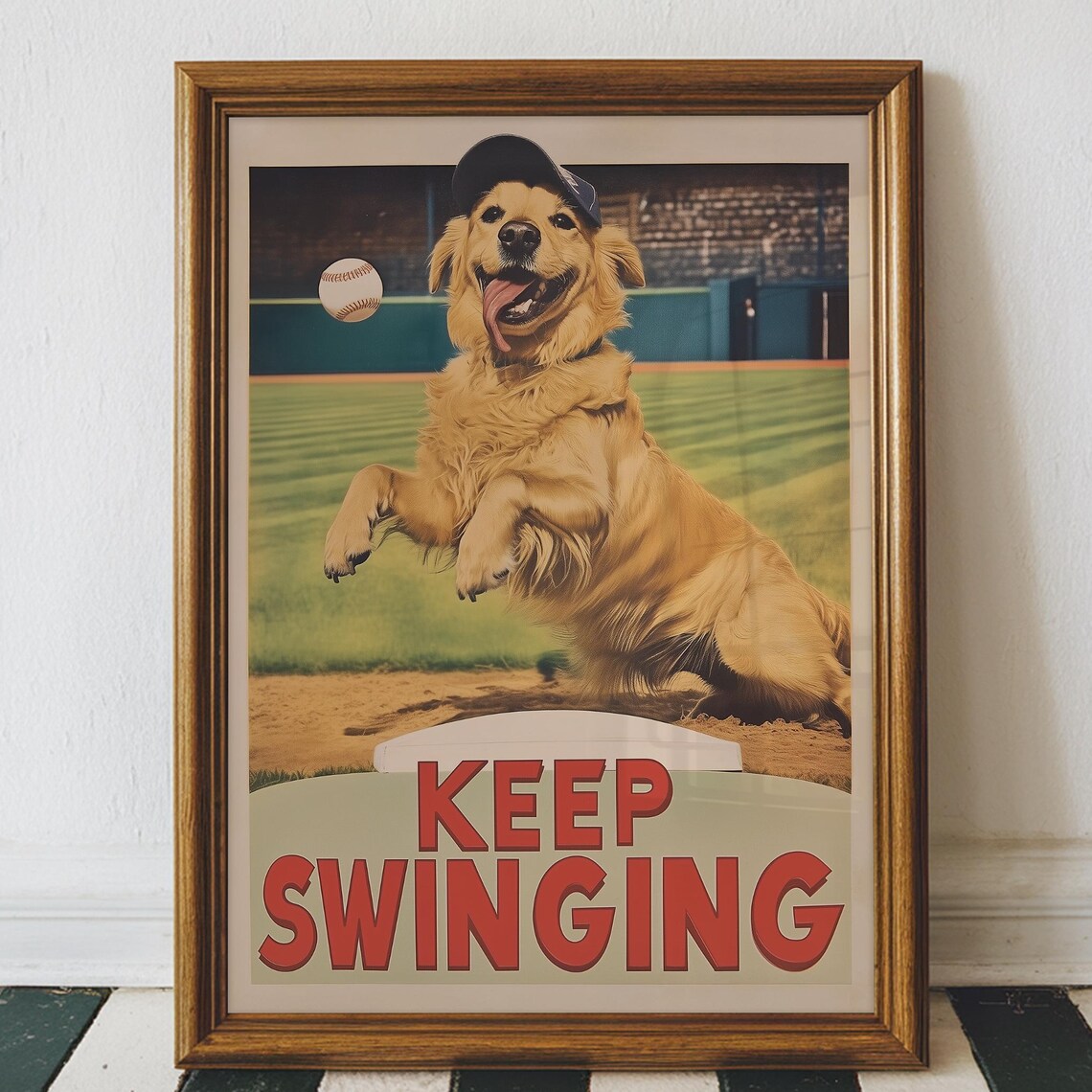 Golden Retriever Vintage Baseball Print, Nursery Decor